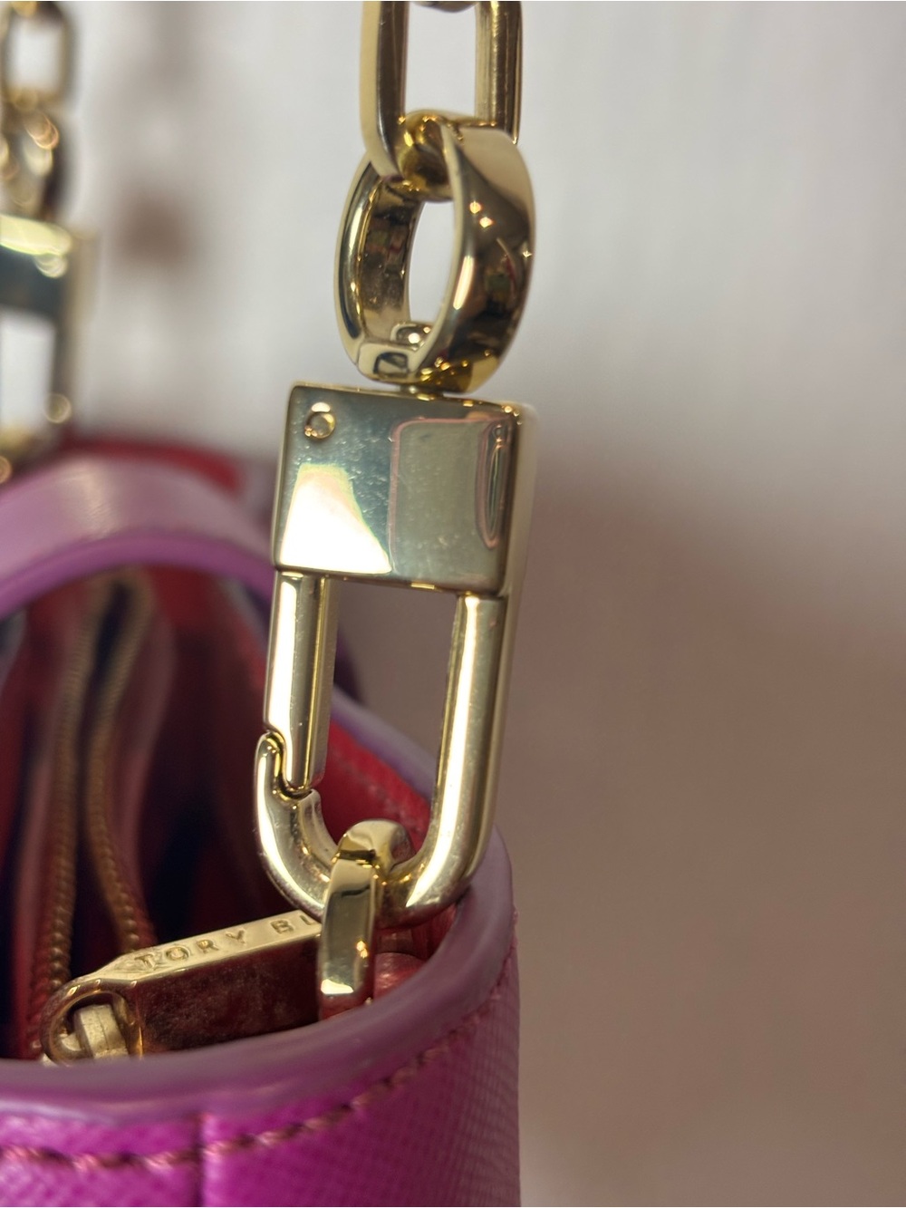 Tory Burch Purple Small Shoulder Bag Logo Detachable Chain Strap Zip Magnetic - Picture 6 of 7